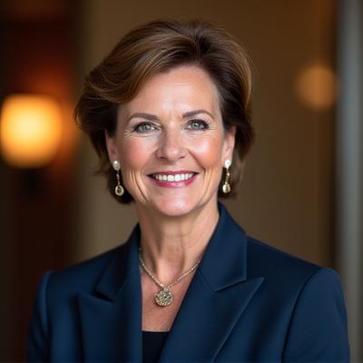 Portrait of Evelyn Johnson, CEO of Elysian Journeys, a confident woman in professional attire