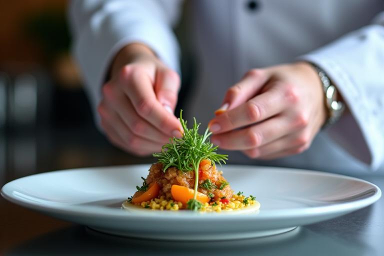 Chef preparing a dish in a professional kitchen