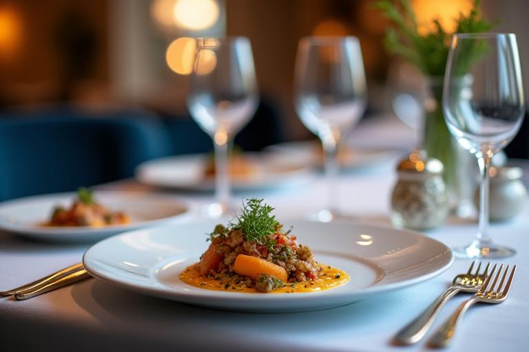 Elegant Michelin-starred restaurant with perfectly plated dish