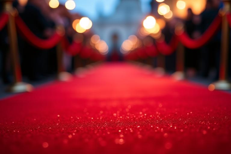 Guests on a red carpet at a prestigious awards show