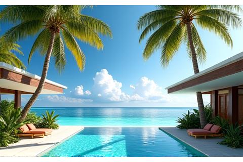Secluded private villa with infinity pool overlooking a white sand Caribbean beach
