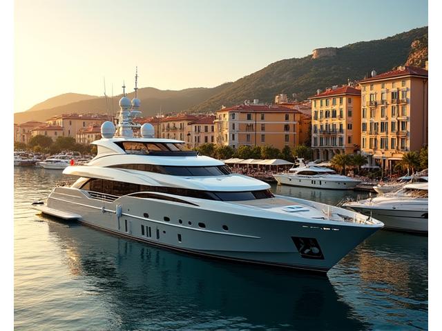 Luxury superyacht docked in a picturesque Mediterranean harbor