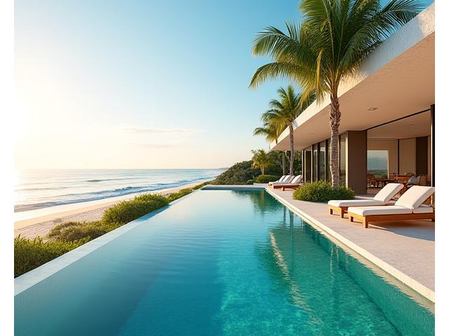 Stunning beachfront villa with infinity pool overlooking the ocean, private beach access