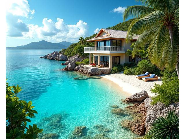 Luxury secluded villa in Barbados with a panoramic view of the Caribbean sea and lush tropical gardens