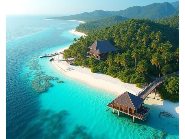 Secluded island retreat with overwater bungalows and turquoise waters