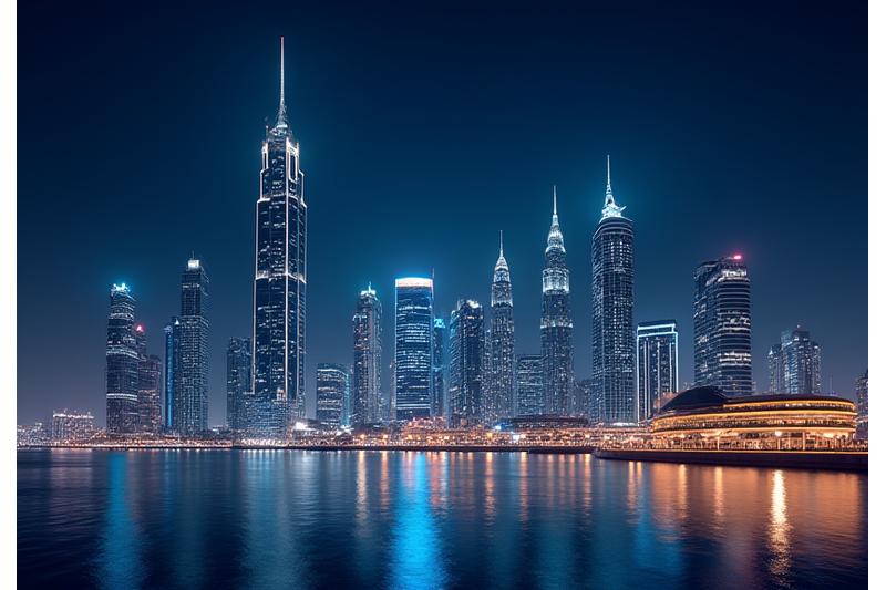 Modern cityscape of Dubai at night
