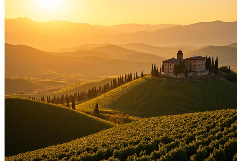 A serene vineyard in Tuscany, Europe