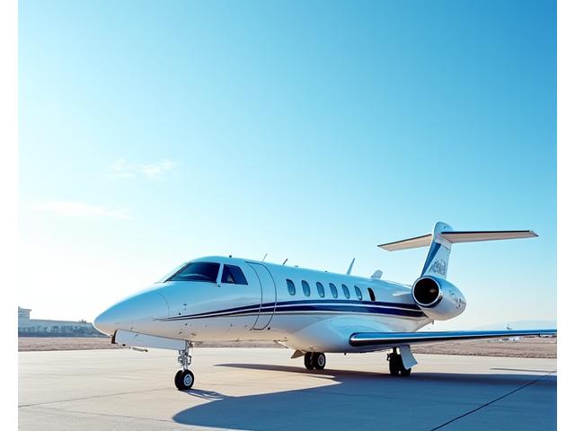 Sleek light private jet on a tarmac