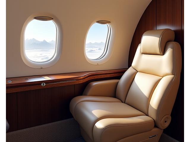 Spacious mid-size private jet interior